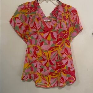 Pleione Pink and Green Floral Top/ Blouse